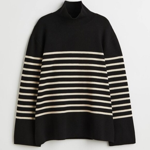 H&M Striped Mock Neck Sweater – Size XL oversized minimal high quality - Picture 5 of 7